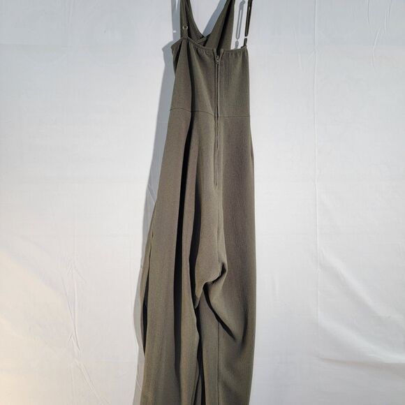 Revamped Olive Green Jumpsuit Strappy Wide Leg Tie Waist Women's Size Large - Picture 3 of 10